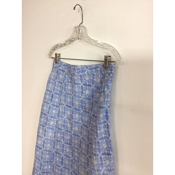 LL Bean Floral Linen Skirt Cornflower Blue Womens 4 - Picture 5 of 7